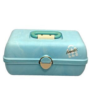 Caboodles Vintage 90s Makeup Case Blue Marble 2 Tier Tray Mirror GUC